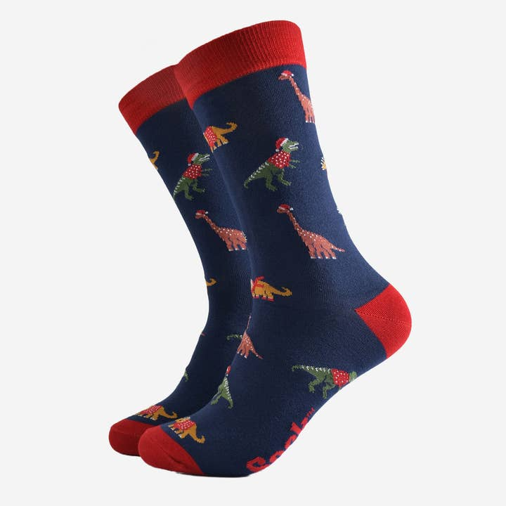 Men's Bamboo Socks - Christmas Dinosaurs | Size UK 7-11