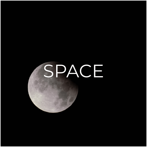The space category, a picture of the moon behind the heading