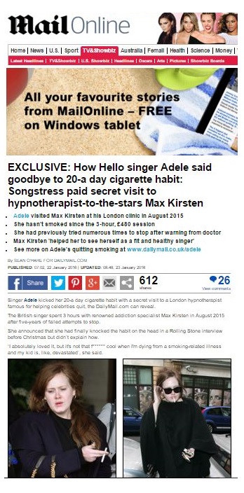 adele quit smoking hypnosis daily mail 2016