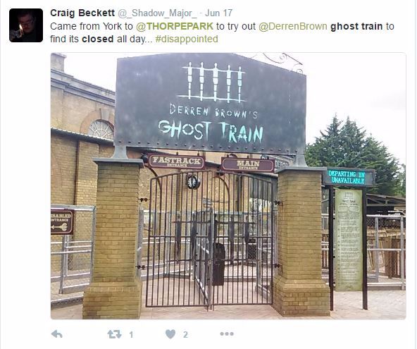 Derren Brown Ghost Train Closed Twitter Tweet