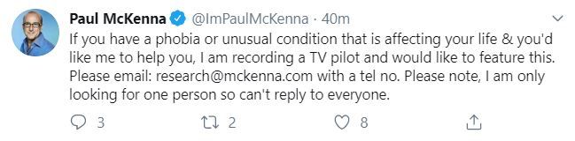 Paul Mckenna Tweet new TV show