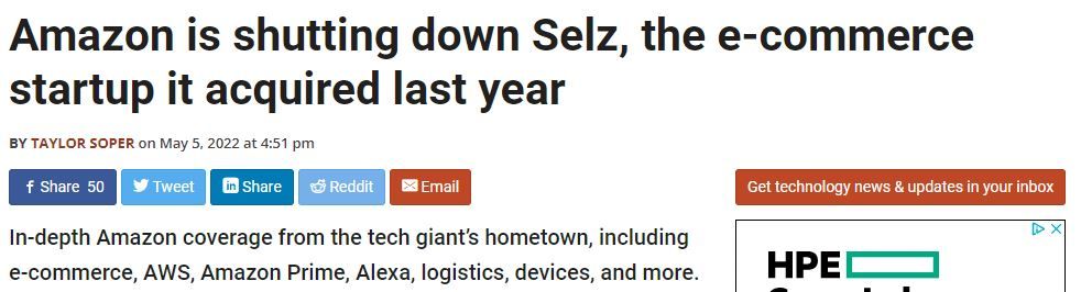 Selz bought and shutdown by Amazon