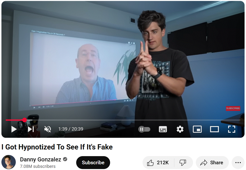 Danny Gonzalez Hypnosis video on YouTube