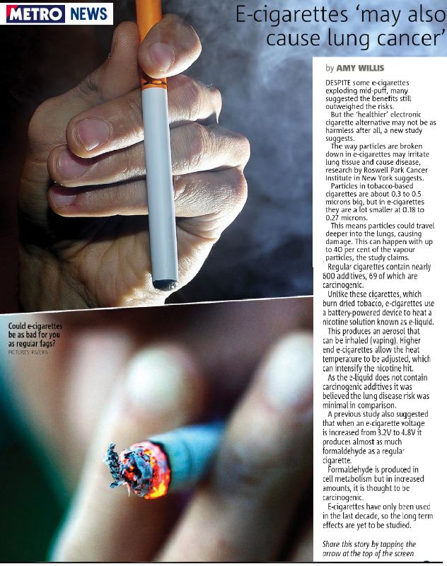 Ecigarettes may also cause lung cancer