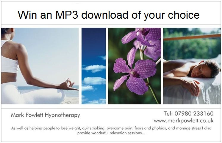 win an mp3 of your choice flyer mark powlett hypnotherapy