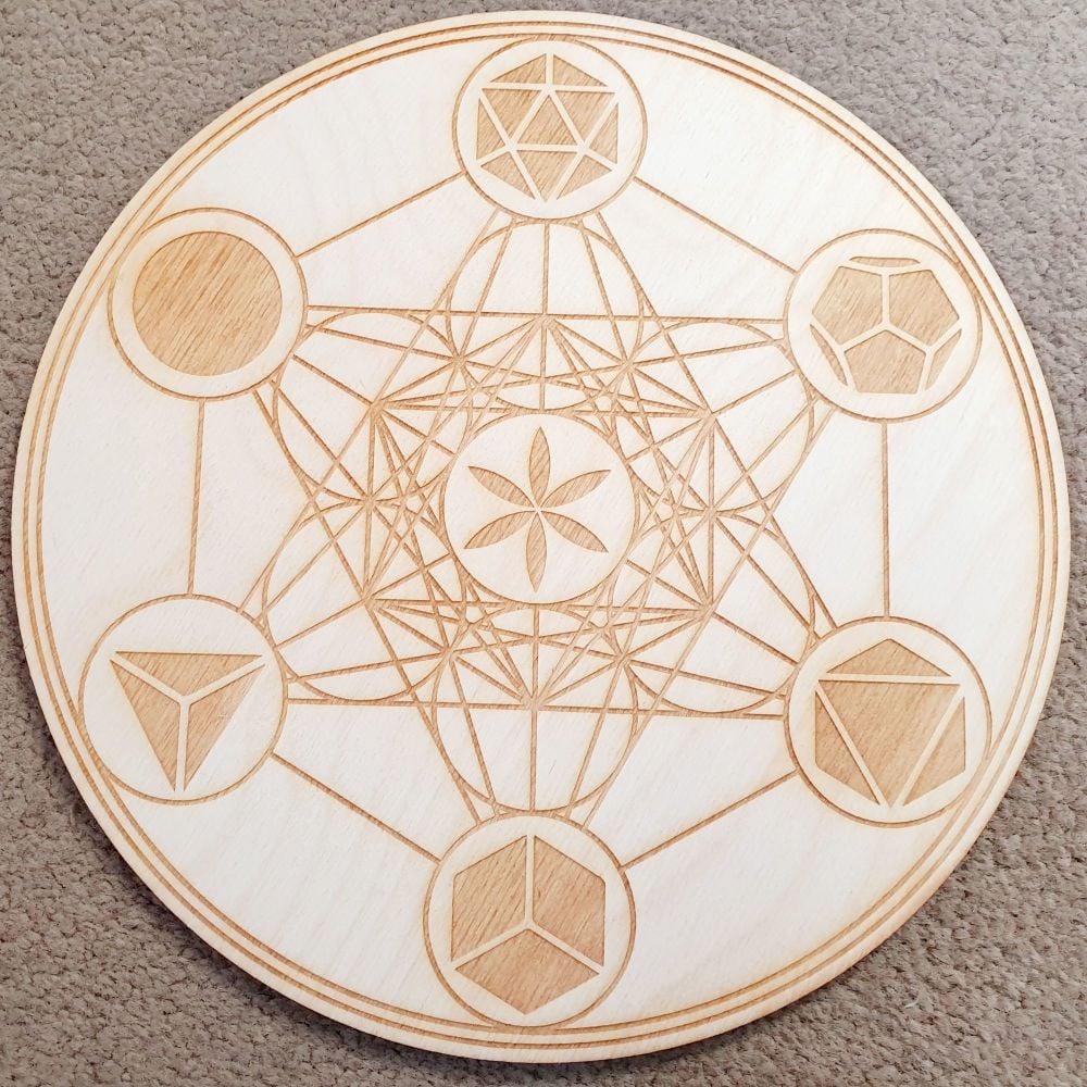 Metatrons Cube With Platonic Solids Crystal Grid Board 10 inch