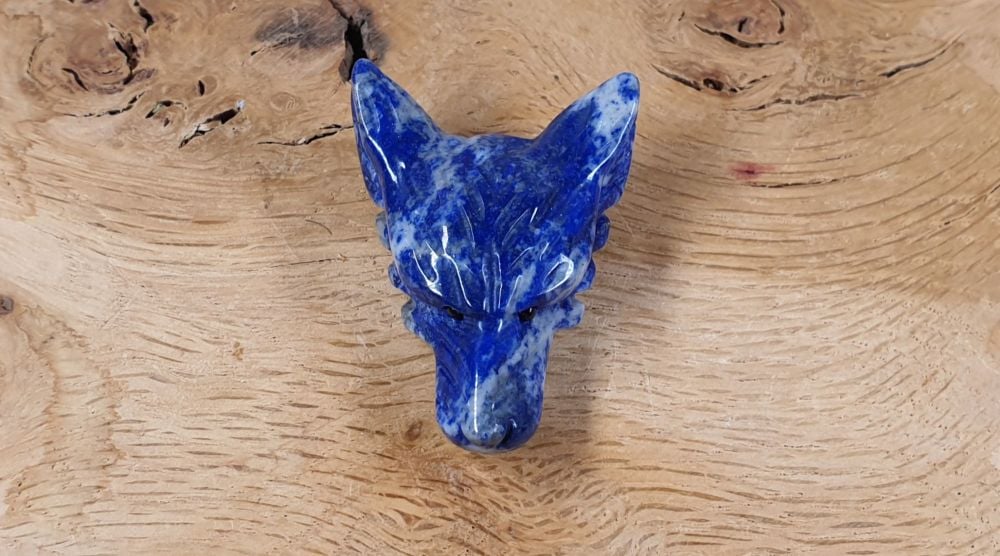Lapis Lazuli Hand Carved Wolf Head Bead Pendant