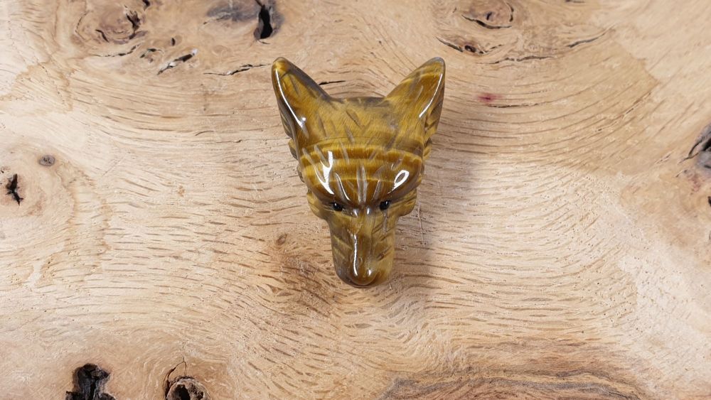 Tigers Eye Hand Carved Wolf Head Bead Pendant