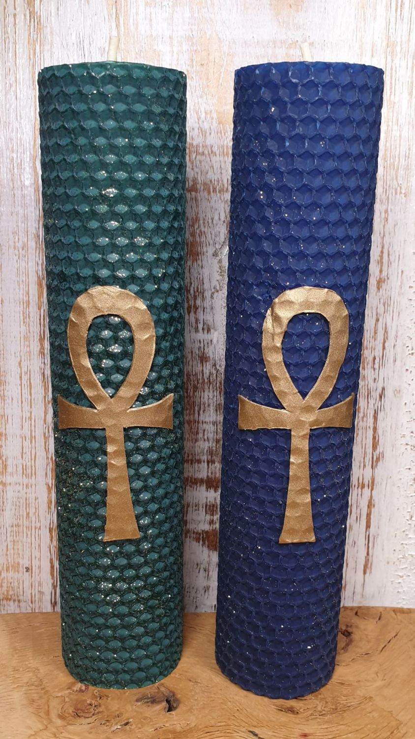 Beeswax LARGE Pillar Candles with Ankh Symbol
