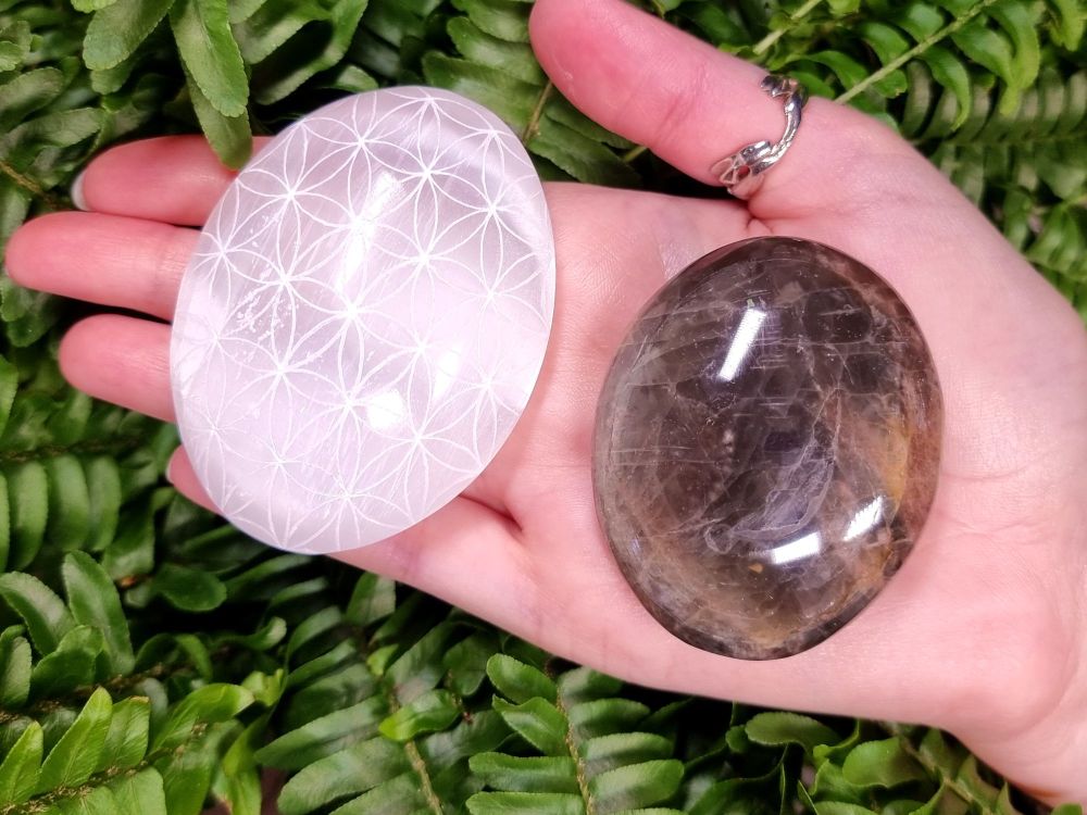 New Moon and Full Moon - Flower Of Life Palm Stone Set