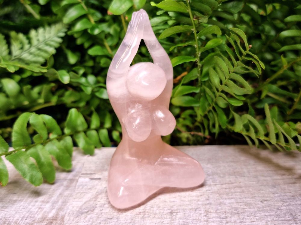 Hand Carved Crystal Goddess Statue - Rose Quartz with Goddess Activation Oi