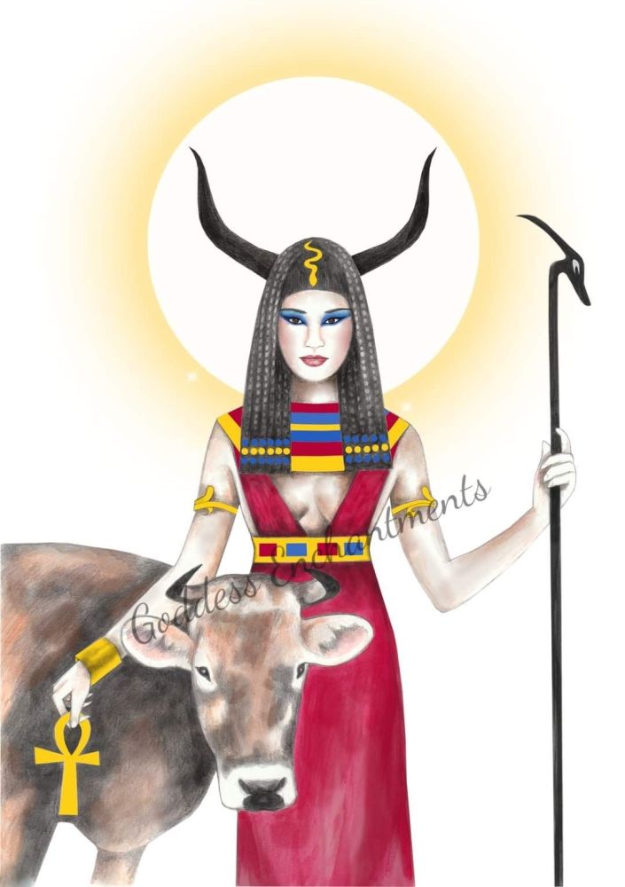 Egyptian Goddess Hathor A4 Giclee Art Print and Book Of Shadows Page - Exclusive GE Art