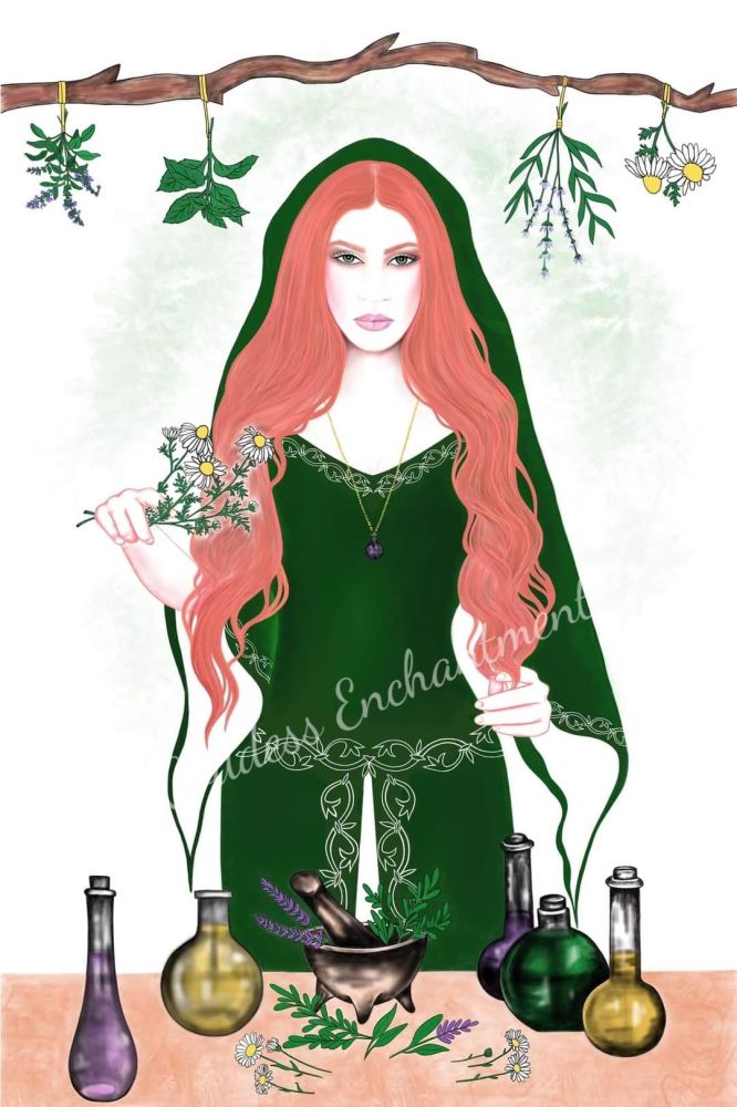 Goddess Airmid A4 Giclee Art Print and Book Of Shadows Page - Exclusive GE Art