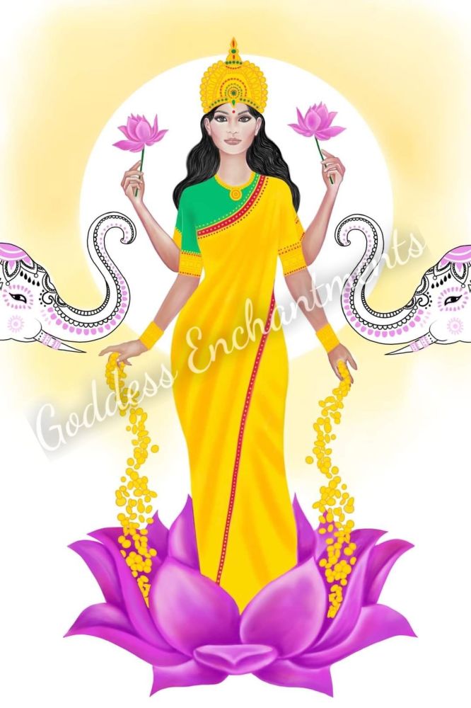 Goddess Lakshmi A4 Giclee Art Print and Book Of Shadows Page - Exclusive GE Art