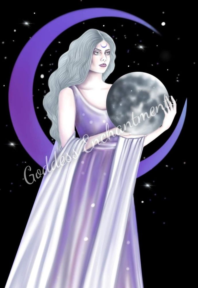 Goddess Selene A4 Giclee Art Print and Book Of Shadows Page - Exclusive GE Art