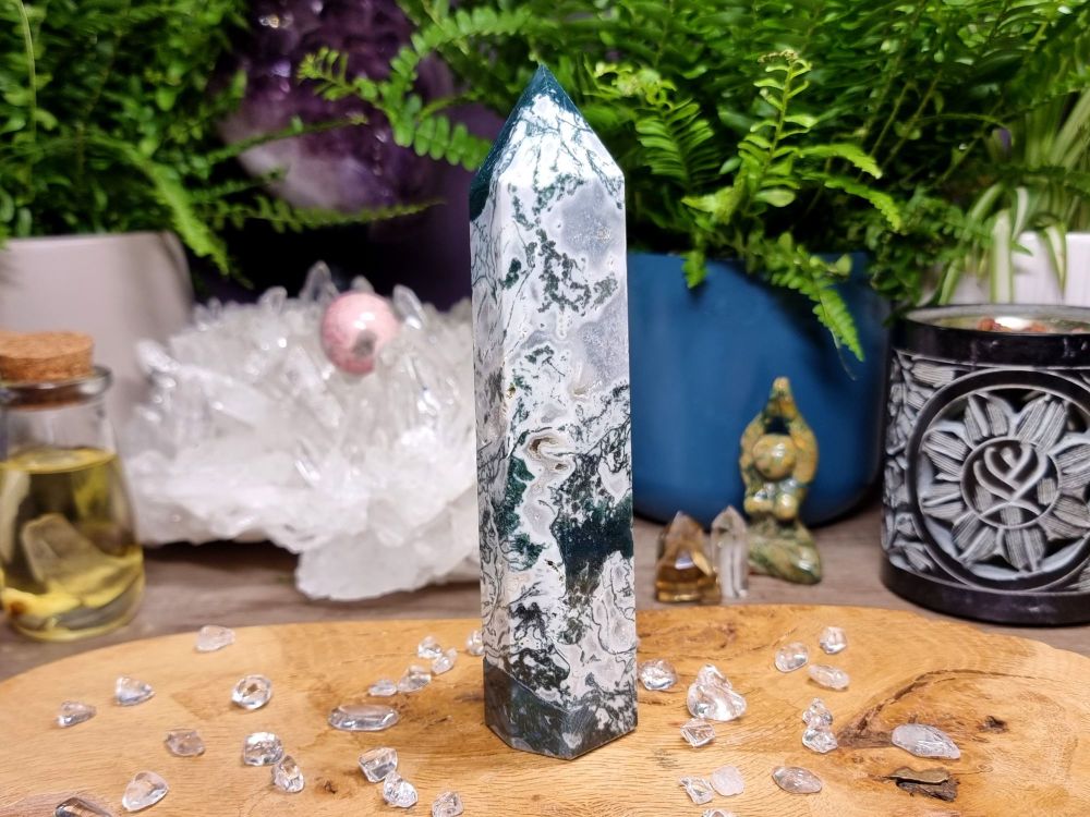 Tree Moss Agate Tower (3) - For Healing and Connecting With Nature Spirits