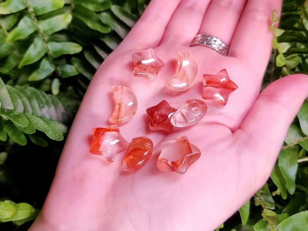 Fire Quartz Mini Stars and Moons for Gridding and Charms - Manifest and Magnify