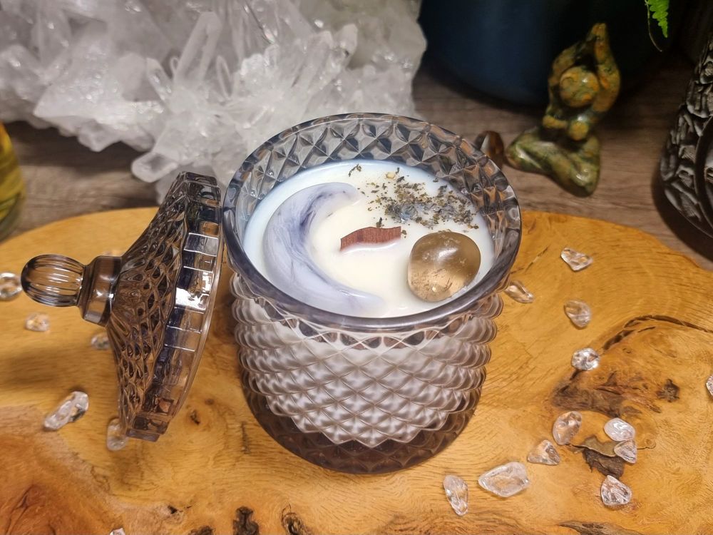 Crystal Candle - SMOKEY QUARTZ - Infused With Magick For Your Ritual and Sa