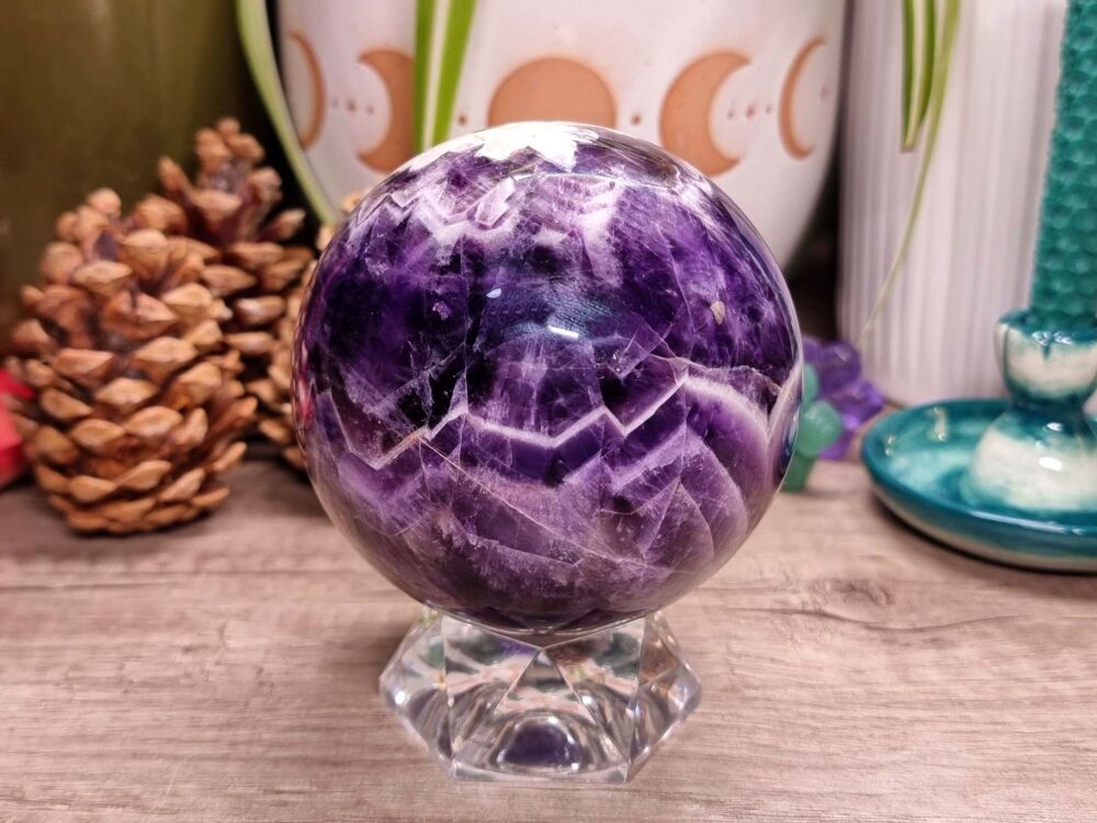 Dream Amethyst Sphere with Sacred Geometry - Tranquility, Sleep, Spiritual Development and Protection