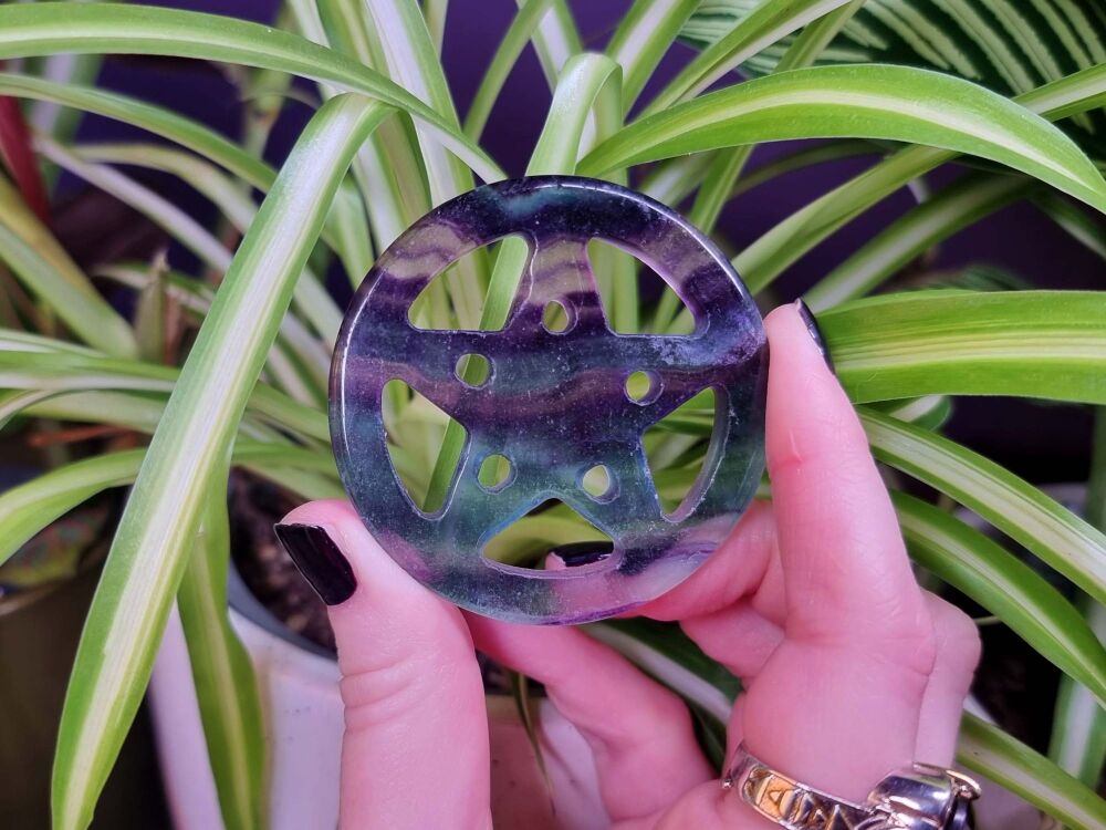 Pentacle Talisman - Rainbow Fluorite with Charge and Activation