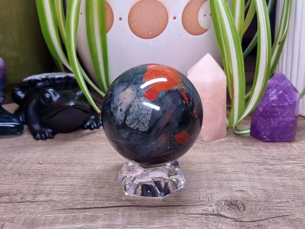 African Bloodstone Sphere (2) - Wellness and Psychic Protection