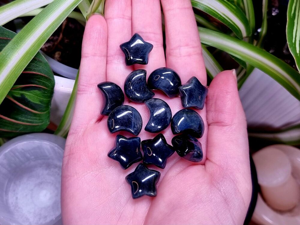 Blue Tigers Eye Mini Stars and Moons for Gridding and Charms