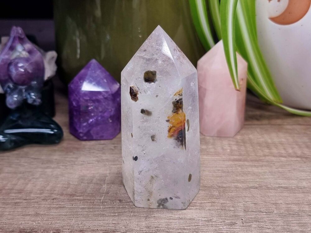 Clear Quartz Generator with Kyanite, Iron, Chlorite and Pyrite Inclusions