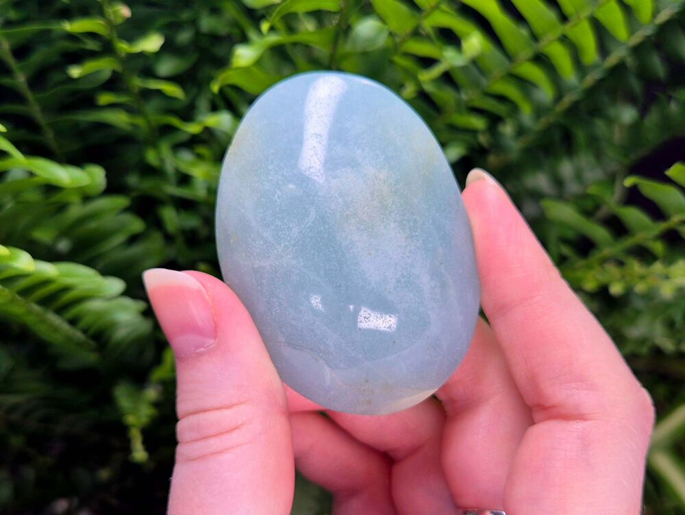 Caribbean Blue Calcite Palmstone (3) - Serenity and Intuition