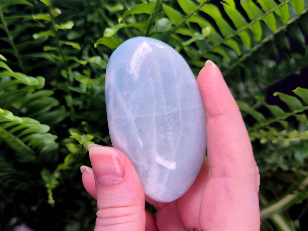 Caribbean Blue Calcite Palmstone (5) - Serenity and Intuition