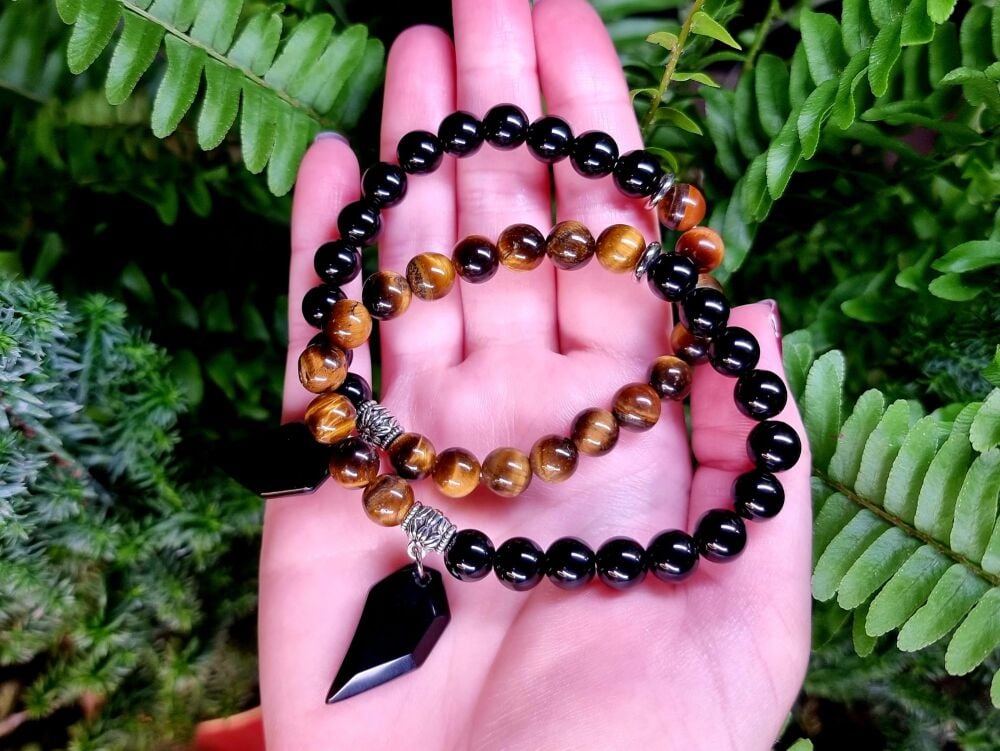 Obsidian and Tigers Eye Charm Bracelet