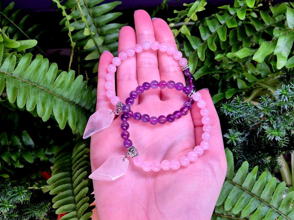 Amethyst and Rose Quartz Charm Bracelet