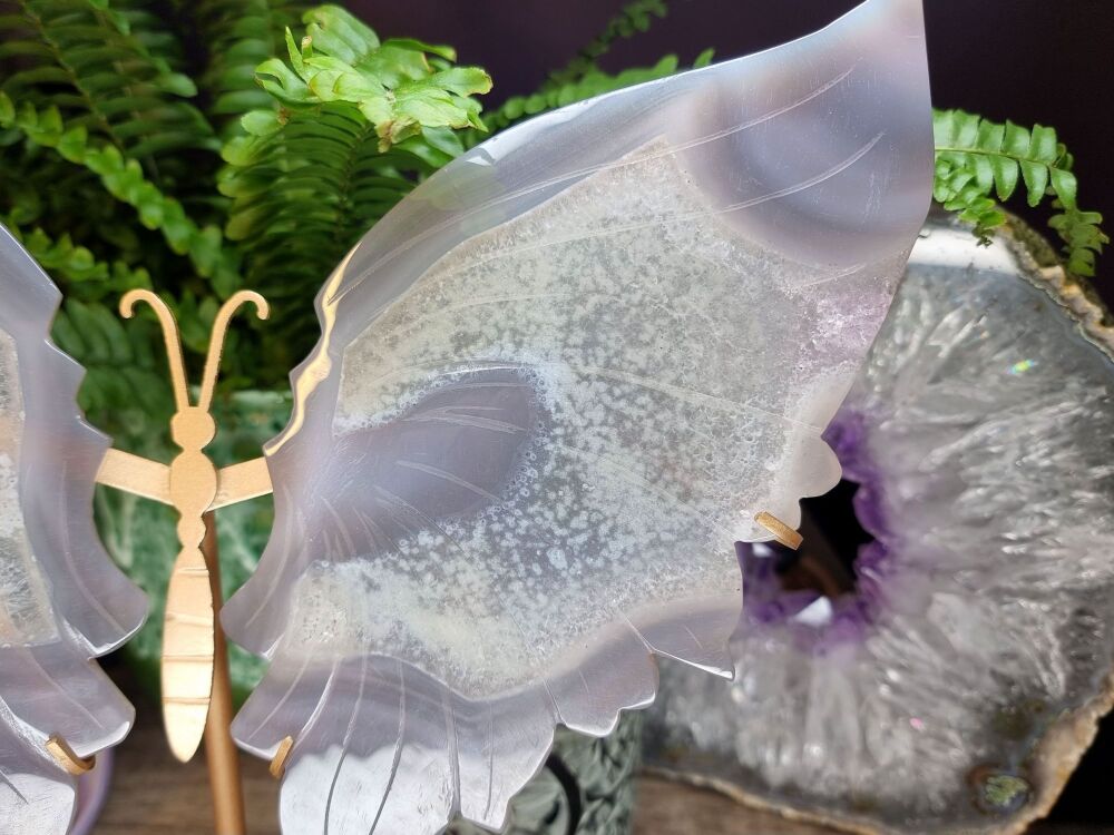 Agate, Amethyst, & Quartz Butterfly Wings With Stand (Large) – Transformation and New Beginnings