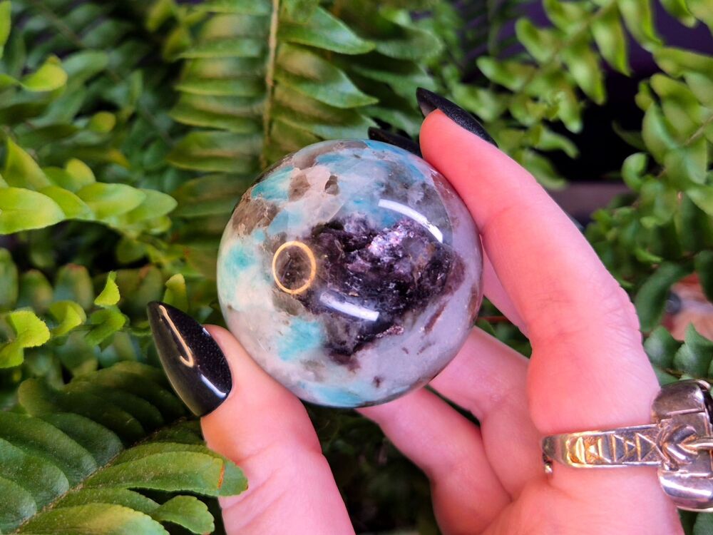 Amazonite, Smokey Quartz, Quartz and Lepidolite Sphere (3)