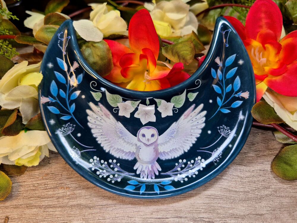 Crescent Moon Owl Altar Dish
