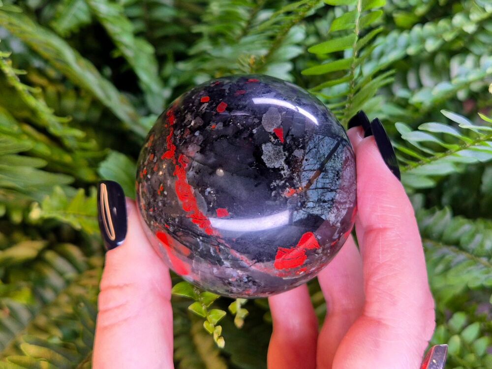 African Bloodstone Sphere (1) - Wellness and Psychic Protection
