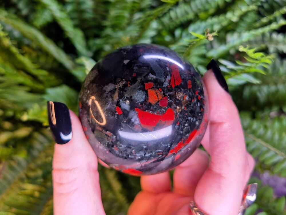 African Bloodstone Sphere (1) - Wellness and Psychic Protection