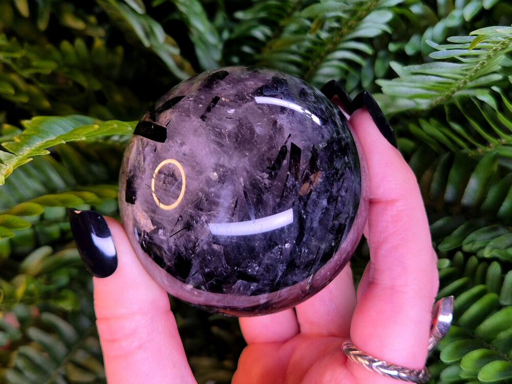 Tourmalated (Rutilated) Quartz Sphere - Wisdom and Connection (2)