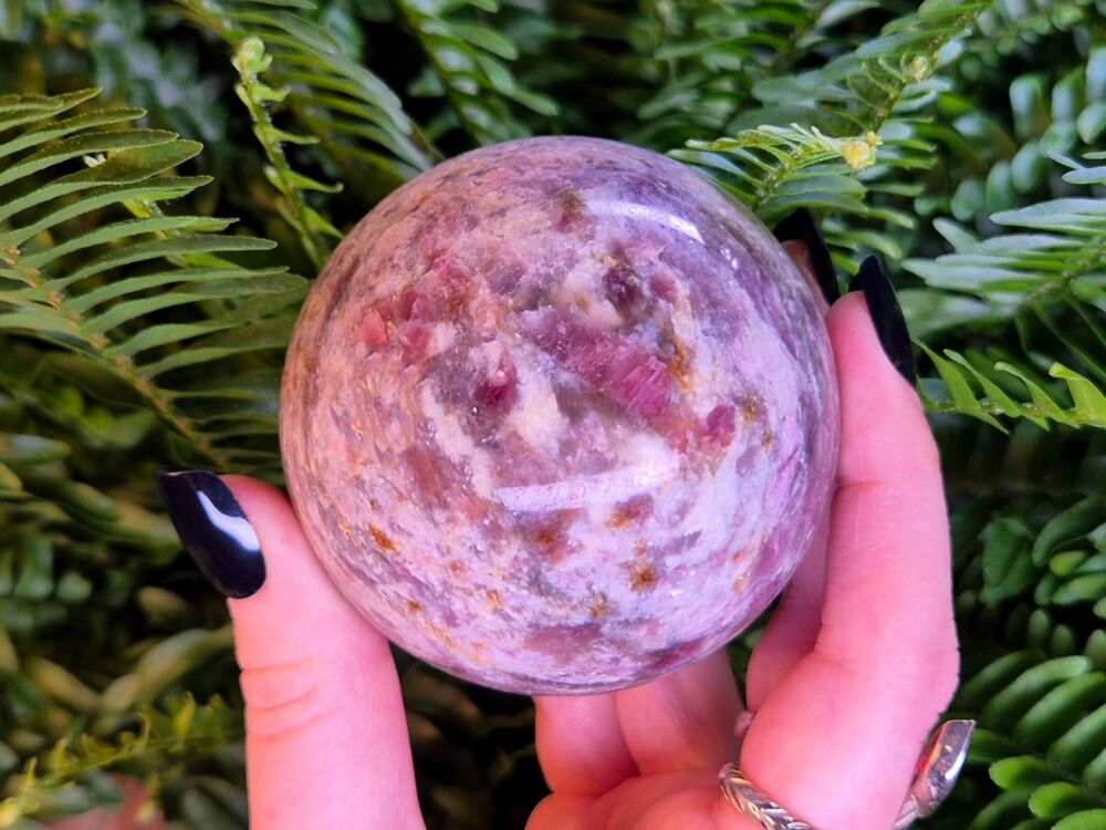 Plum Tourmaline Sphere (2) – Heart Healer and Crystal of Compassion