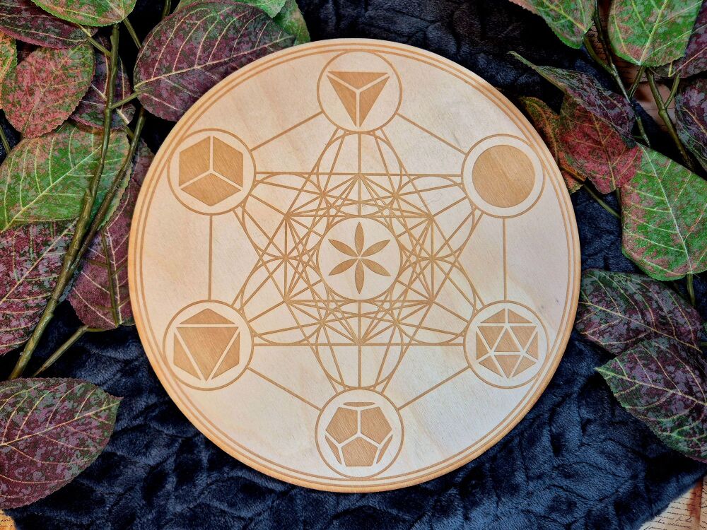 Metatrons Cube With Platonic Solids Crystal Grid Board 10 inch