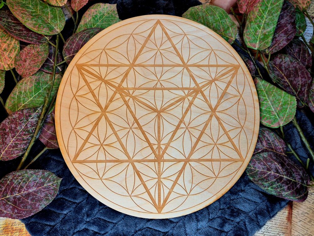 Flower Of Life and Merkaba Crystal Grid Board 11.5 inch
