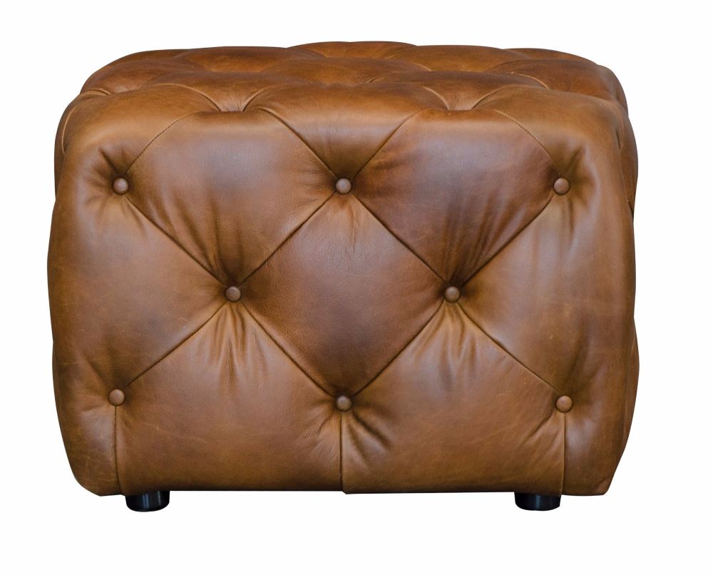 Button Footstool Small Leather
