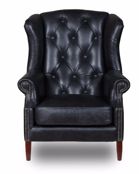 Wing Chair Button Cerato Black Aniline Leather