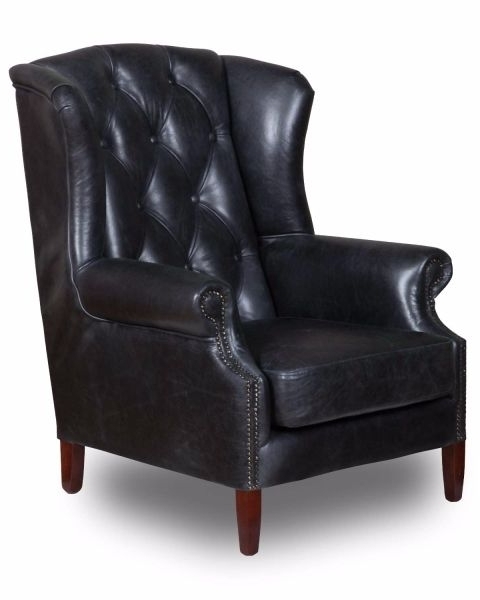 Wing Chair Button Cerato Black Aniline Leather