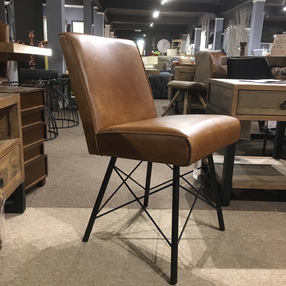 Barton Tan Leather Dining Chair, Tan Leather Dining Chair