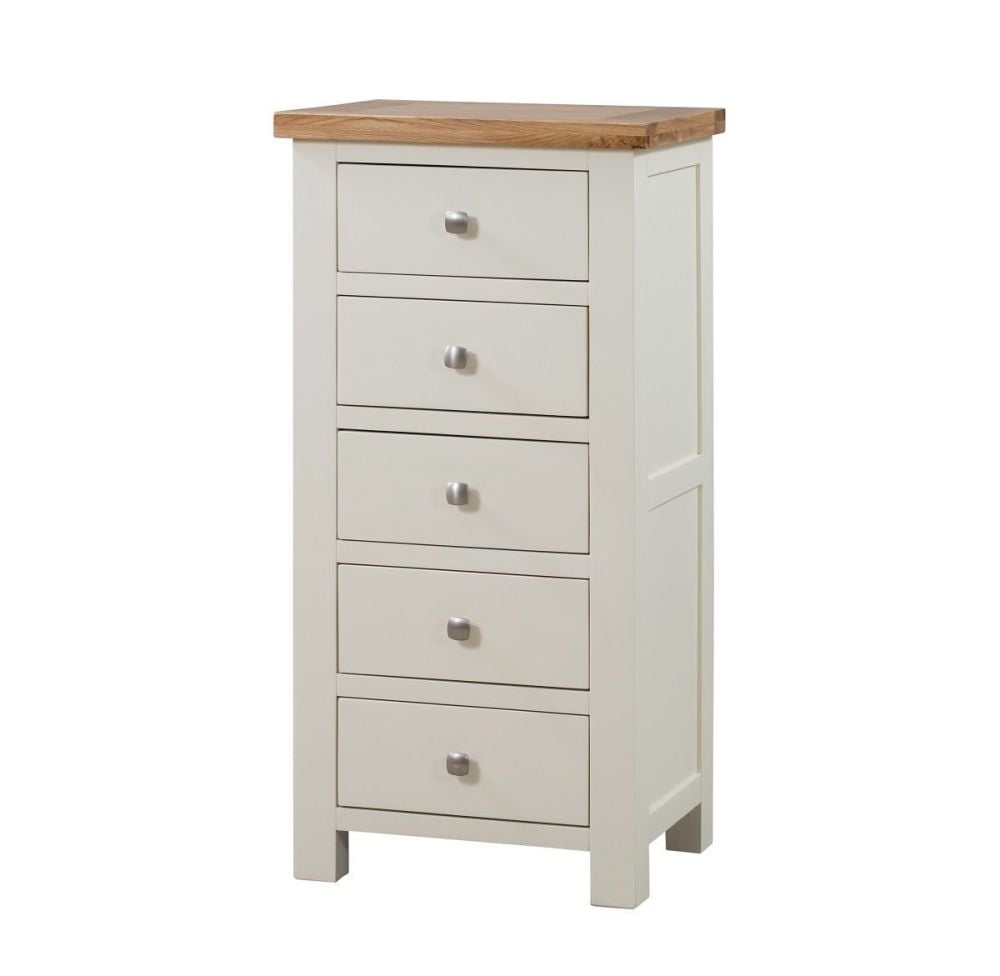 New Amber Painted Chest 5 Drawer Narrow 