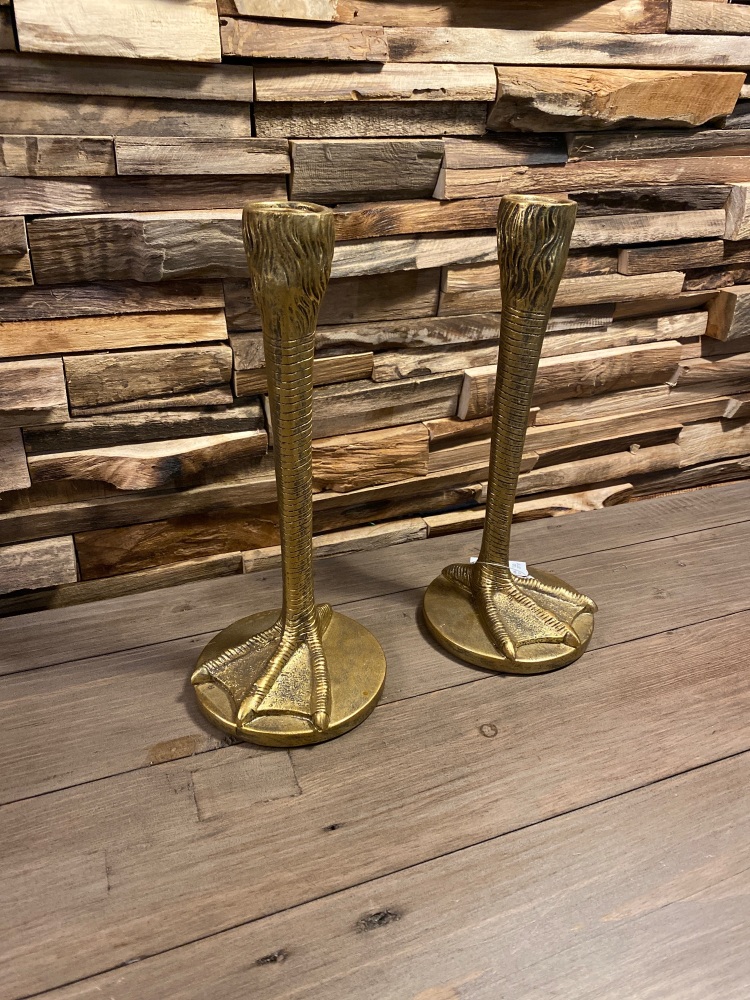 Pair of Gold Bird Leg Candle Holders 