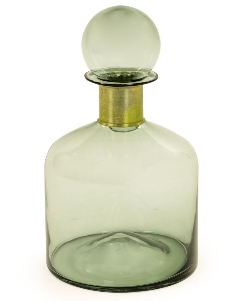 Large Green Apothecary Bottle with Brass Neck 