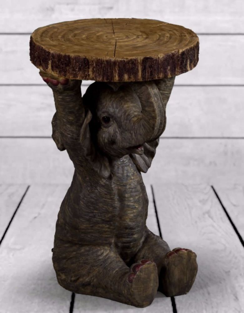 Elephant Holding Trunk Slice Side Table Dimensions W35.5 x H52 x D32.5