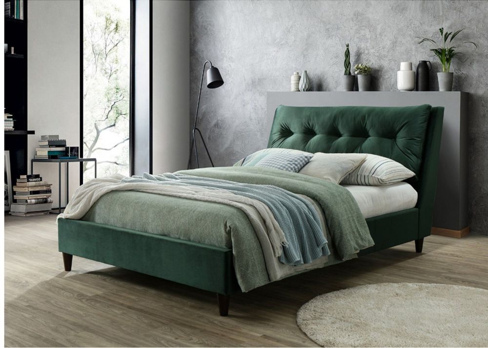 Katie Bed Green Velvet Fabric Double Dimensions H1155 x D2120 x W1490