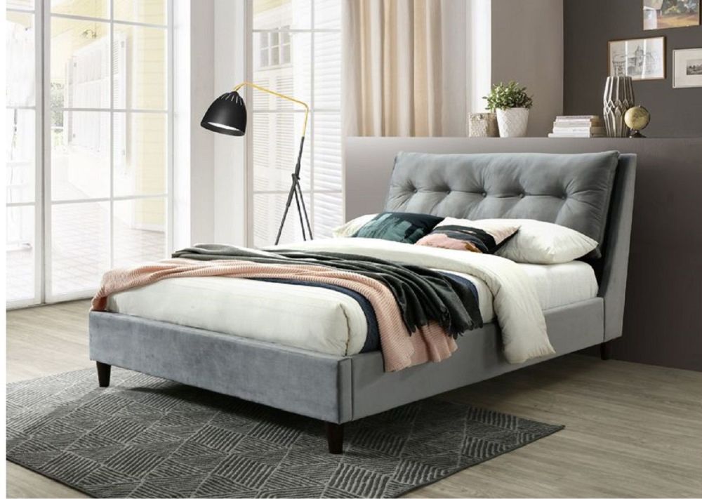 Katie Bed Grey Velvet Fabric King Size Dimensions H1155 x D2230 x W1630
